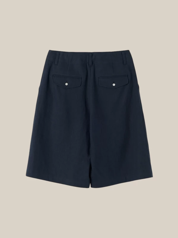 Dark Blue Cotton Linen Bermuda Shorts i 2