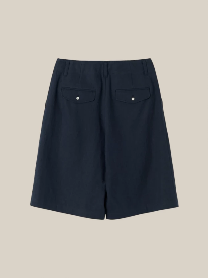 Dark Blue Cotton Linen Bermuda Shorts i