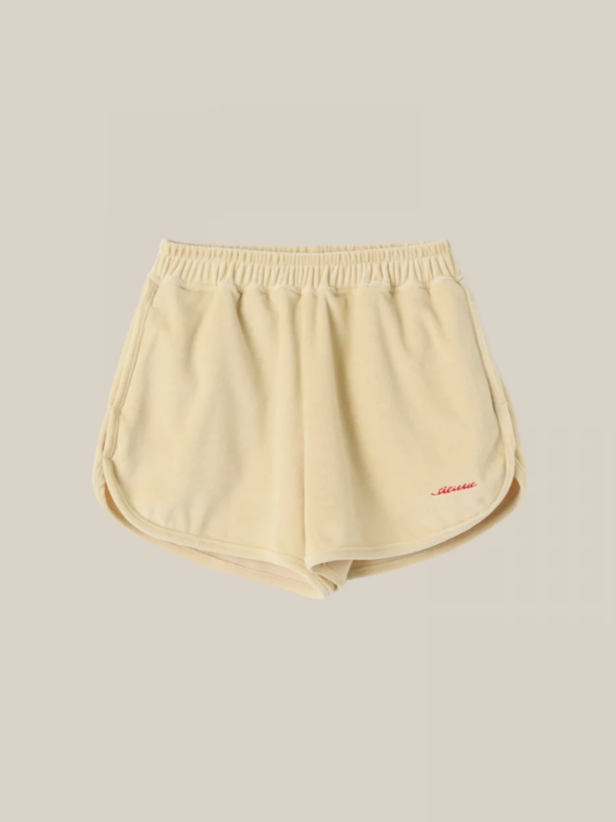 Ivory Chenille Shorts with Contrast Logo