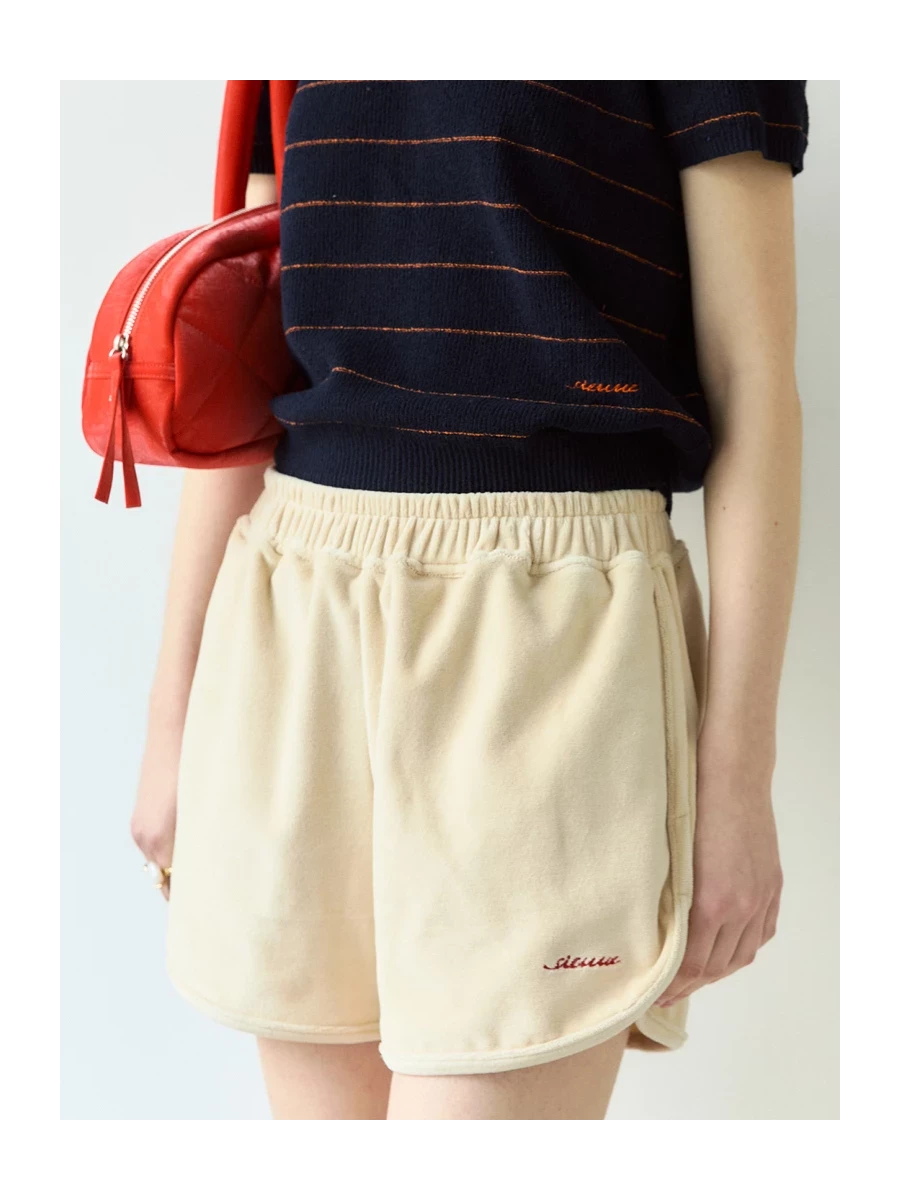 Ivory Chenille Shorts with Contrast Logo