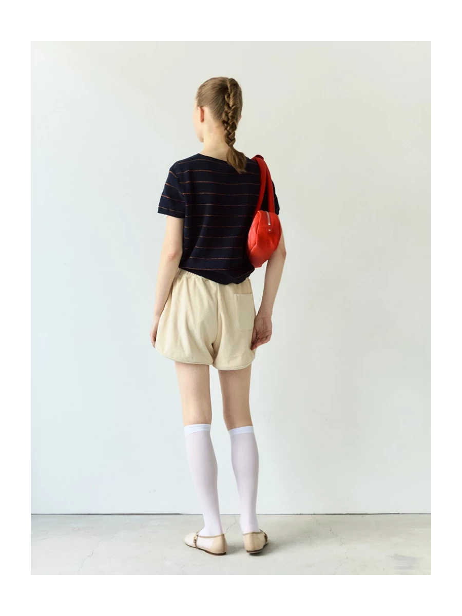 Ivory Chenille Shorts with Contrast Logo