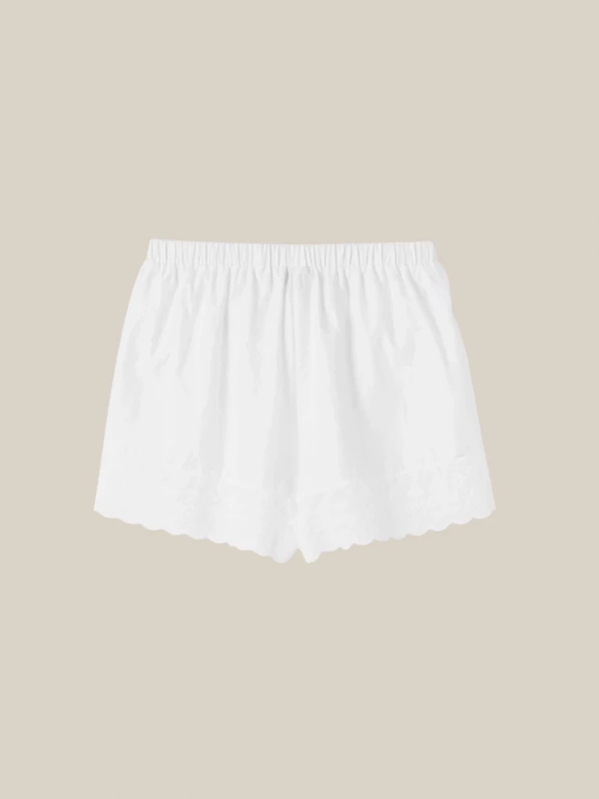 White Shorts with Lace Details and Contrasting Embroidered Logo
