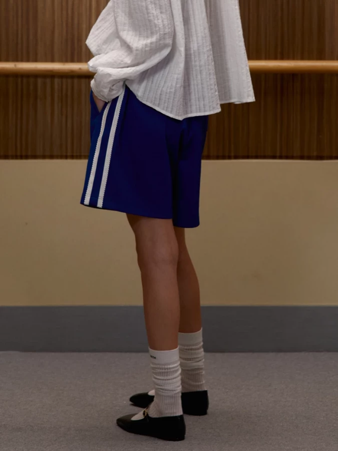 Shorts Blu con Bande Laterali a Contrasto