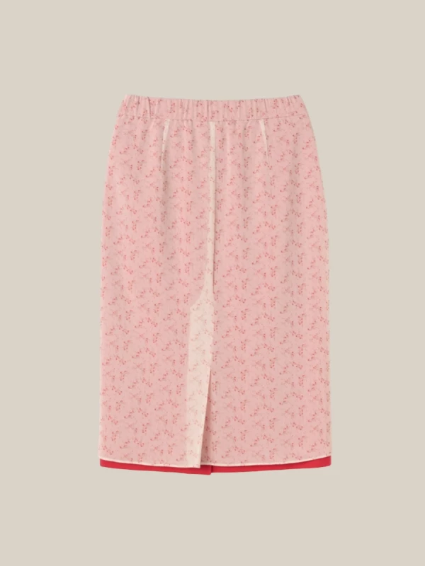 Red White Midi Skirt with Sheer Flowers 2