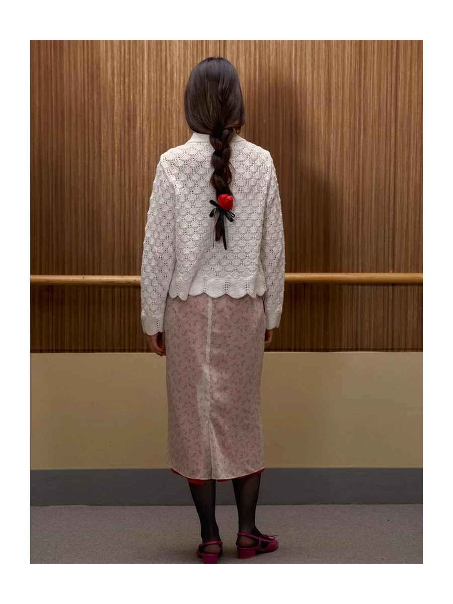 Gonna Midi Rossa Bianca a Fiori Velata