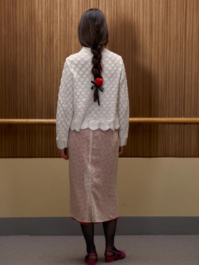 Gonna Midi Rossa Bianca a Fiori Velata