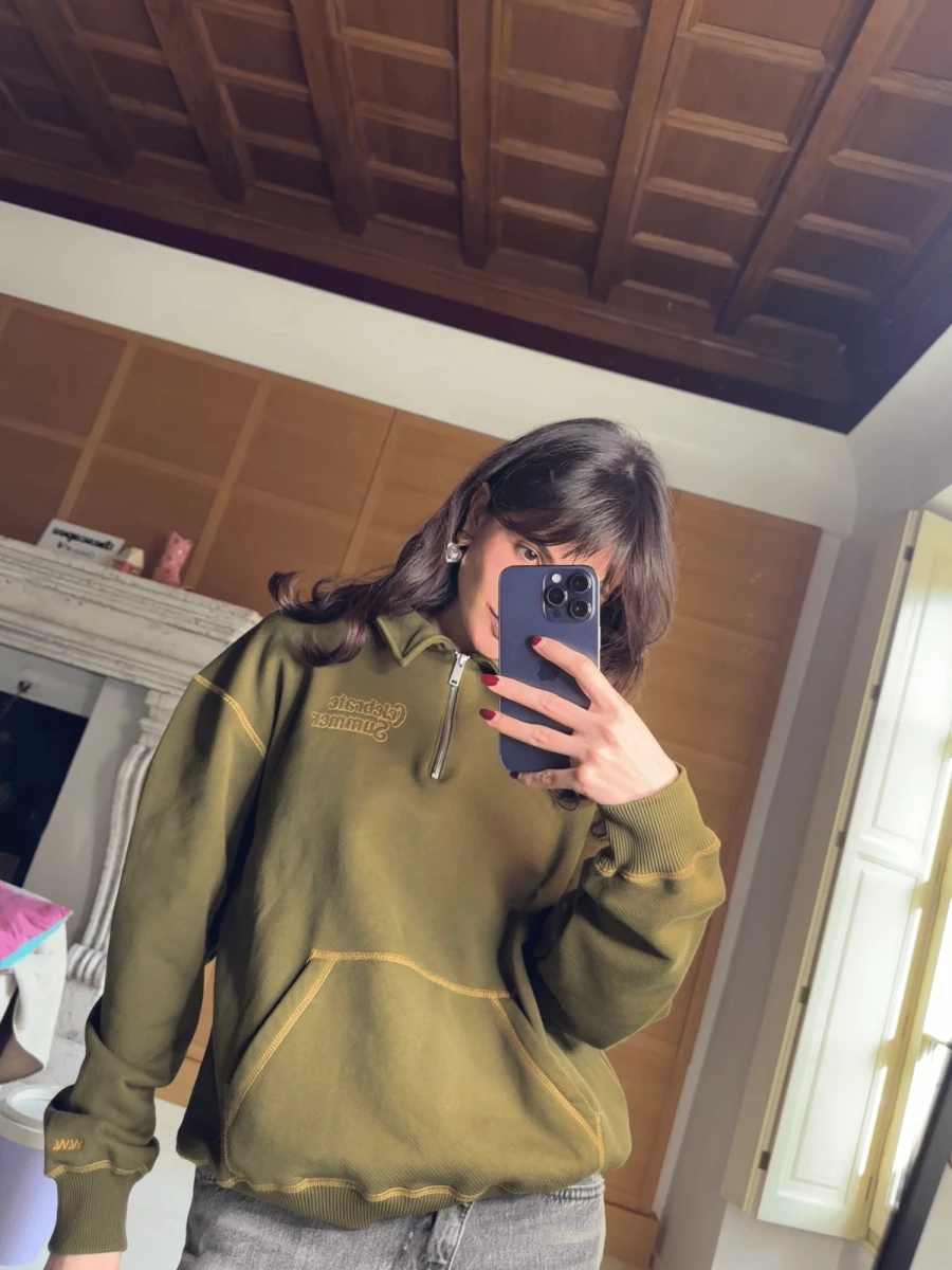 Olive Green Zipup with contrast stitching