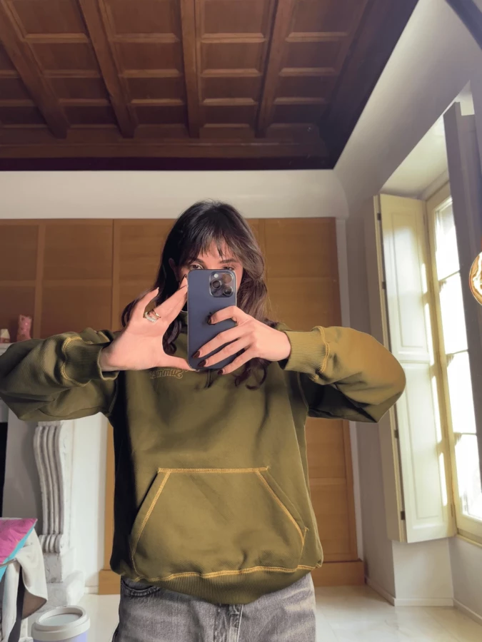 Olive Green Zipup with contrast stitching