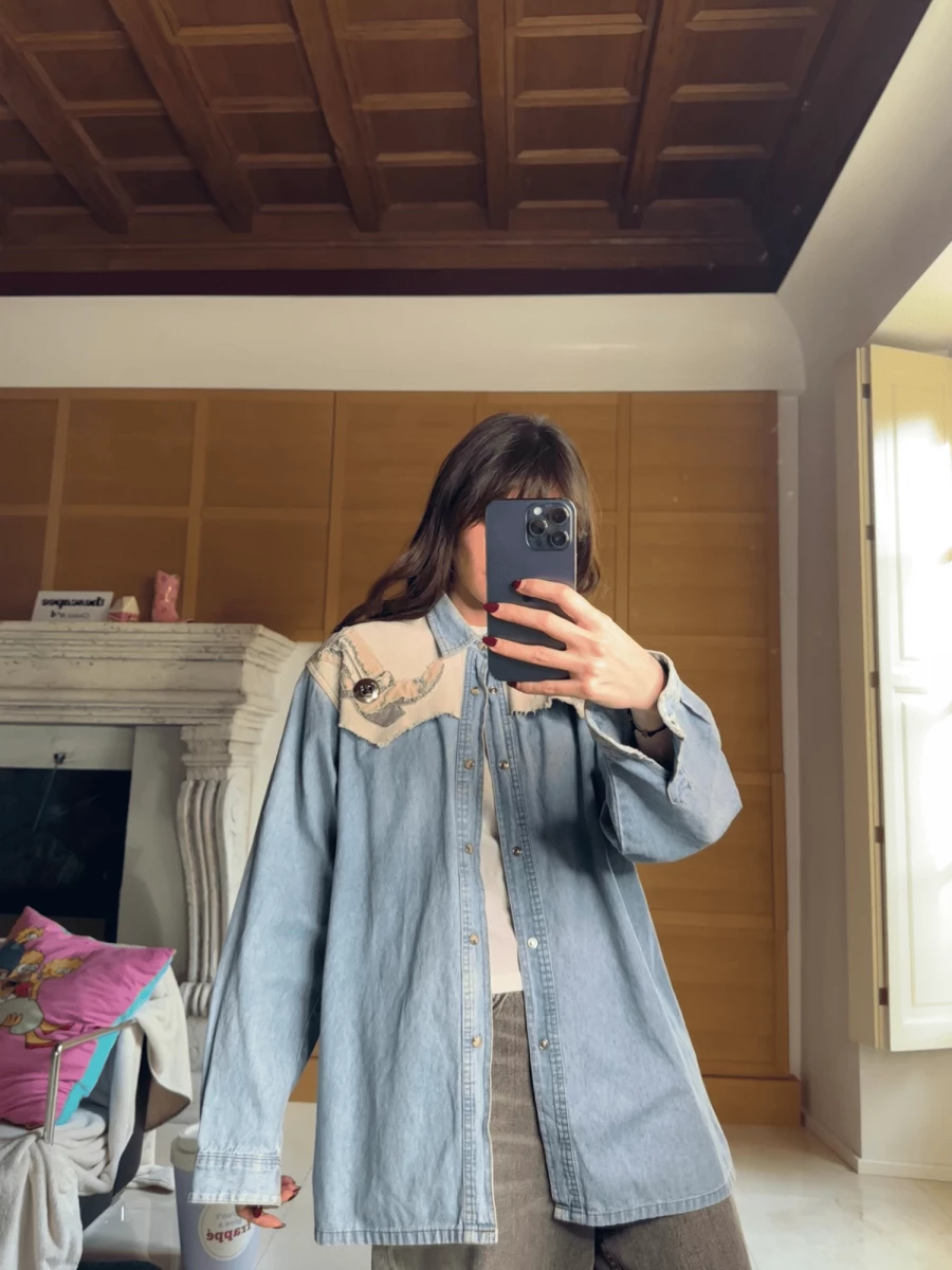 Light Blue Denim Western Shirt with metal details