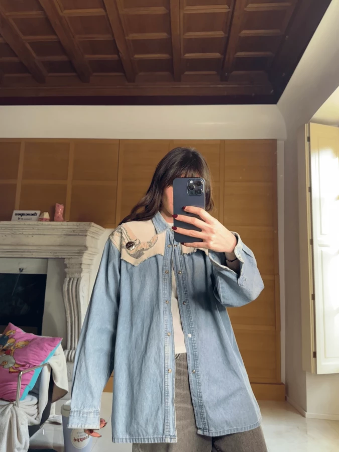 Camicia Western Denim Blu Chiaro con dettagli in metallo