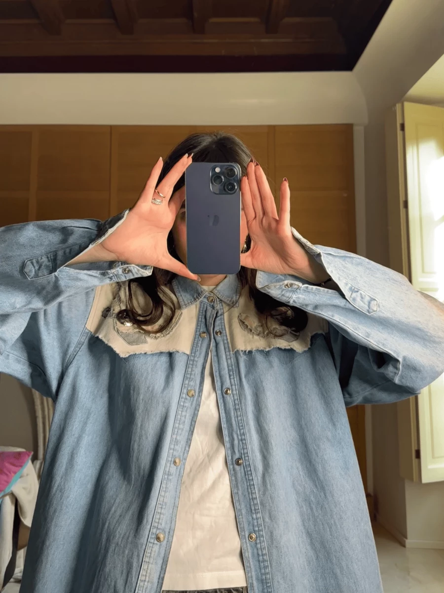 Light Blue Denim Western Shirt with metal details