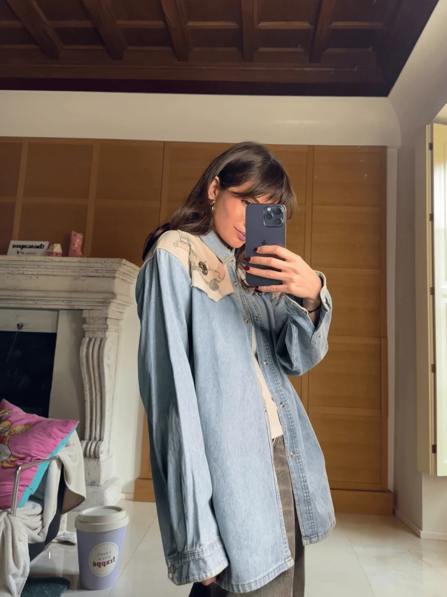 Light Blue Denim Western Shirt with metal details