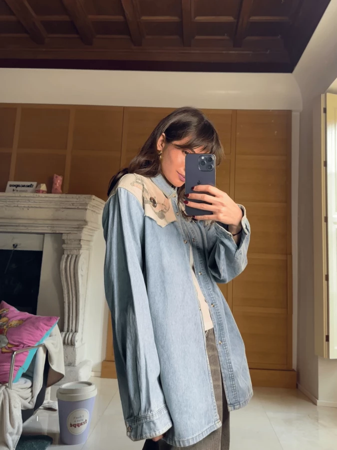 Light Blue Denim Western Shirt with metal details