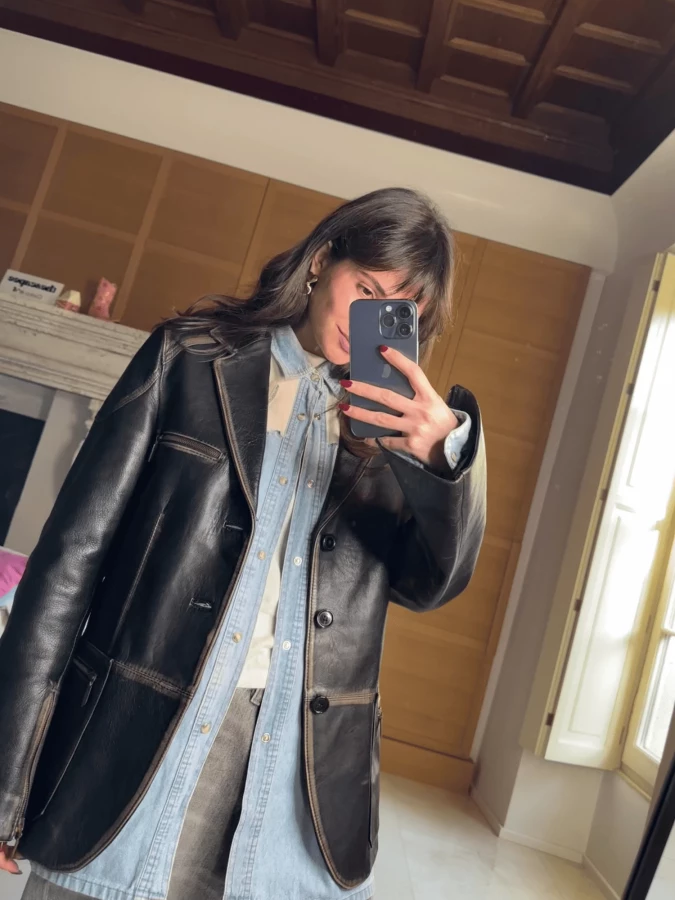 Black Y2K Vintage Shaded Leather Jacket