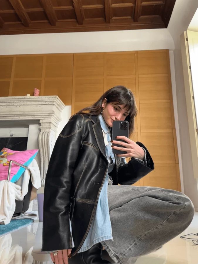 Giacca Nera Vintage Y2K effetto sbiadito in pelle