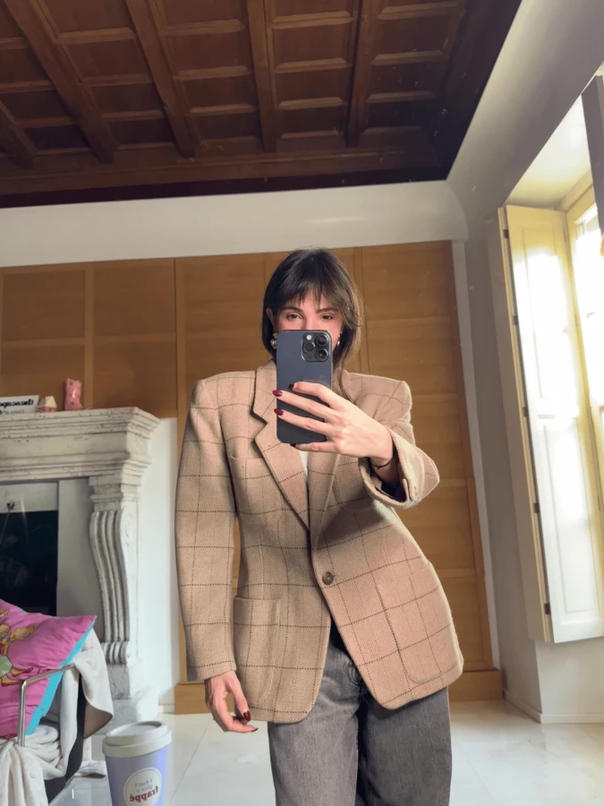 Blazer Vintage Beige a quadri in lana