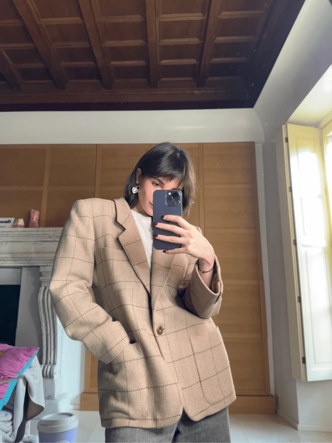 Blazer Vintage Beige a quadri in lana