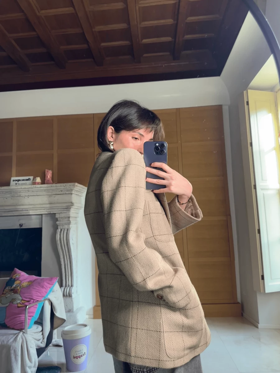 Blazer Vintage Beige a quadri in lana