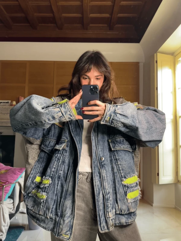 Giacca Vintage in Denim e Montone 2