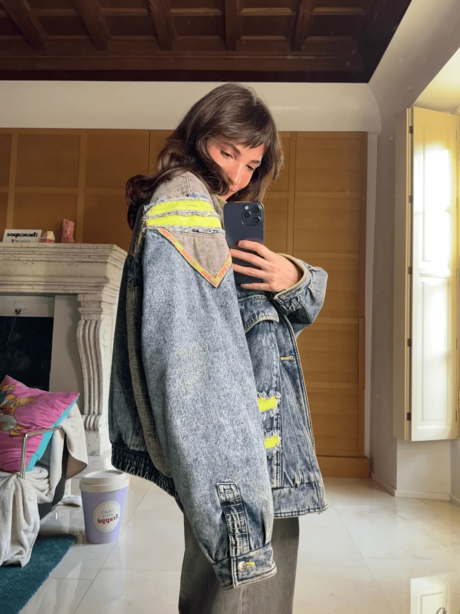 Giacca Vintage in Denim e Montone