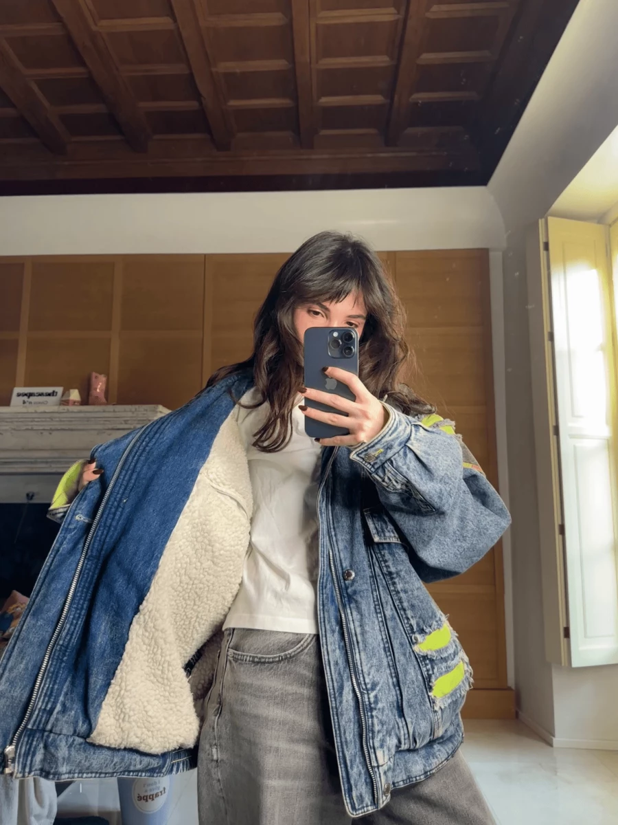 Giacca Vintage in Denim e Montone