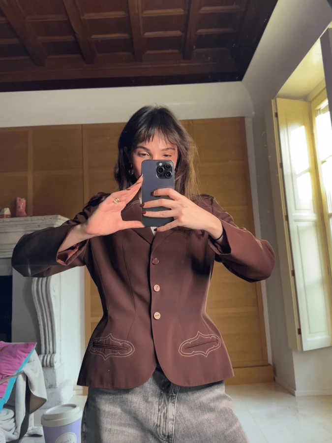 Blazer Western Marrone con cuciture a contrasto