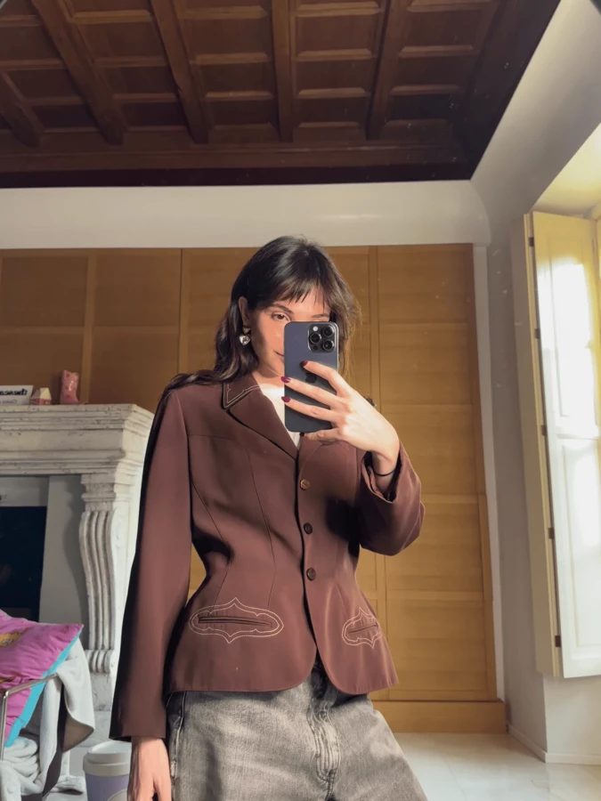 Blazer Western Marrone con cuciture a contrasto