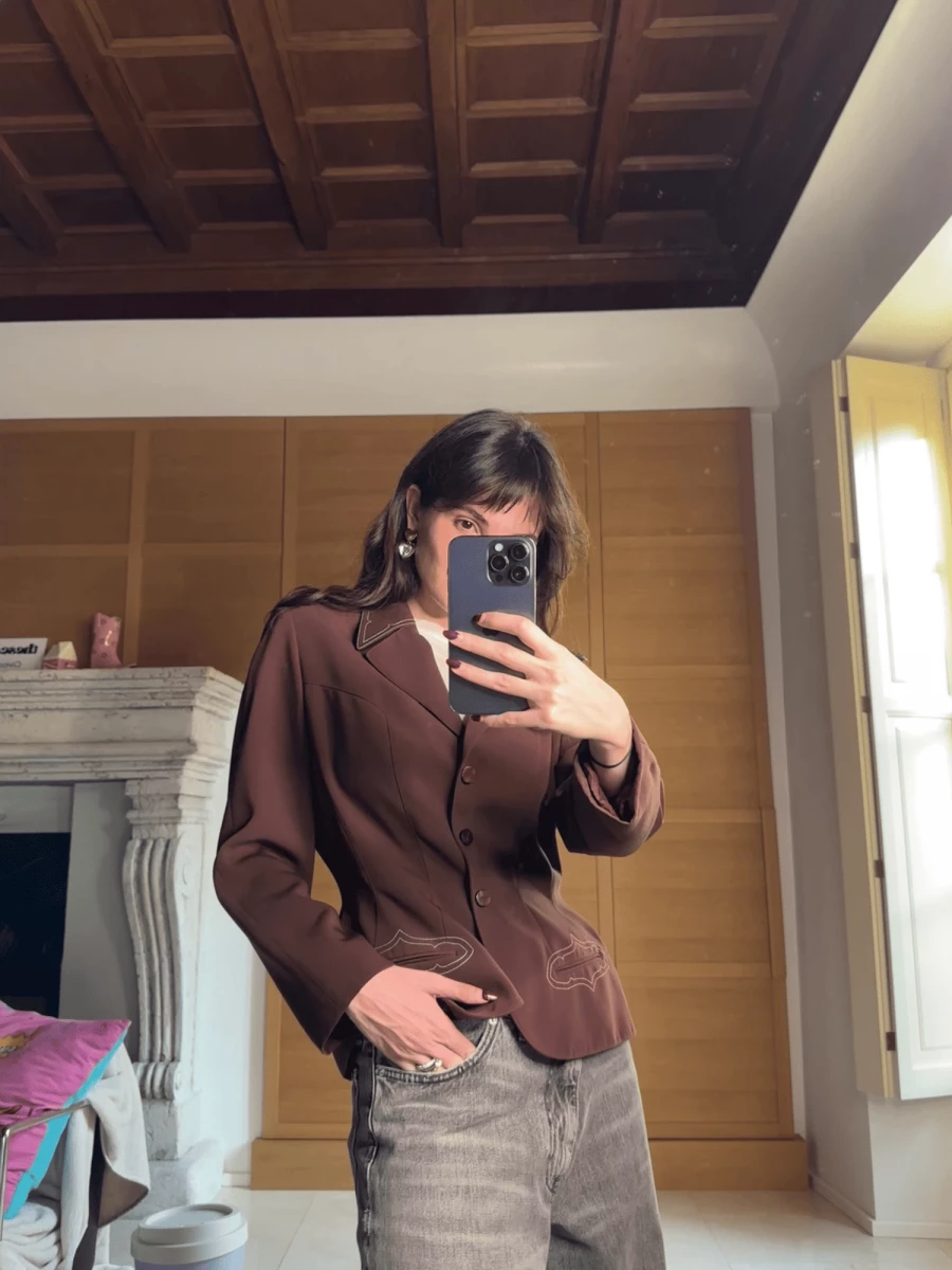 Brown Western Blazer with Contrast Stitching