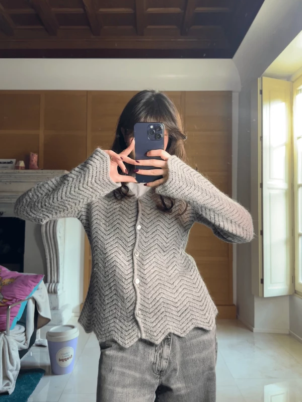 Cardigan 'Zig Zag' Grigio Chiaro in lana mohair con inserti in lurex 2