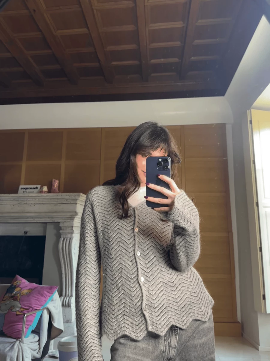 Light Grey 'Zig Zag' Mohair Wool Cardigan with lurex inserts