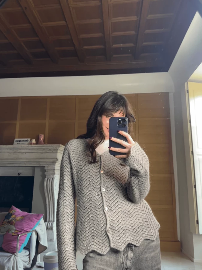 Light Grey 'Zig Zag' Mohair Wool Cardigan with lurex inserts