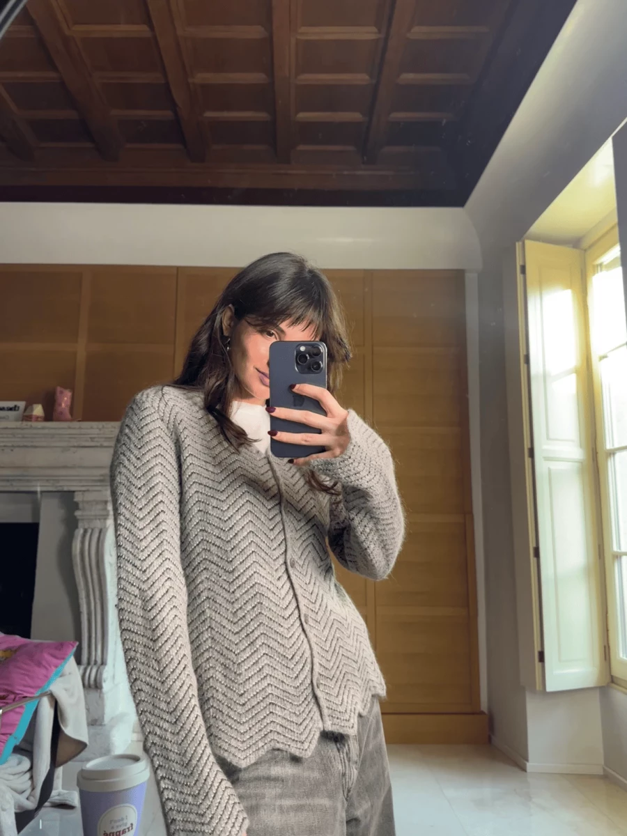 Cardigan 'Zig Zag' Grigio Chiaro in lana mohair con inserti in lurex