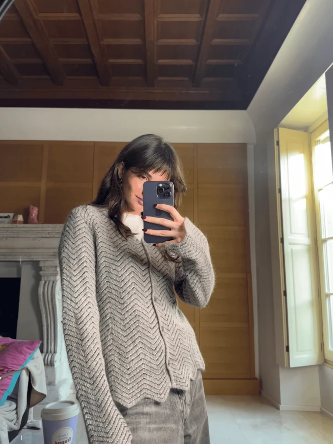 Light Grey 'Zig Zag' Mohair Wool Cardigan with lurex inserts