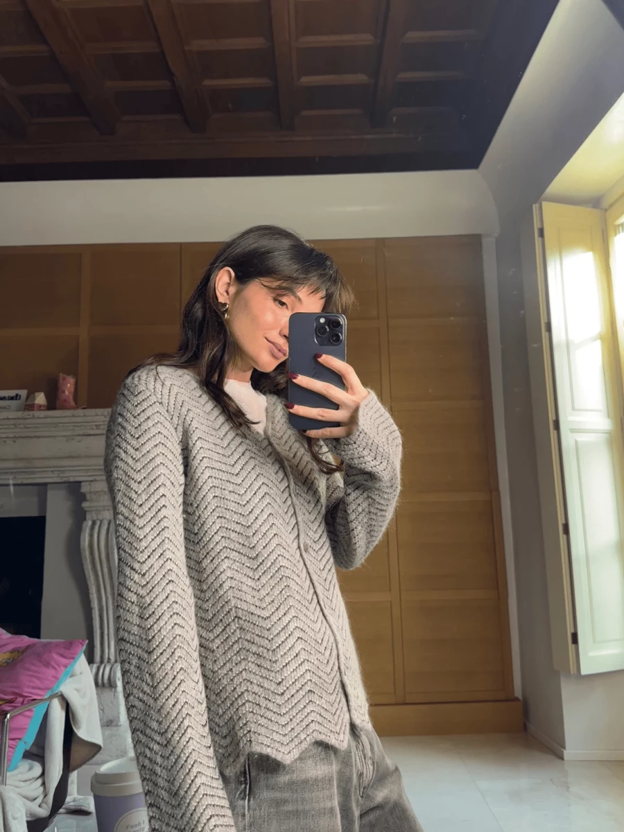 Light Grey 'Zig Zag' Mohair Wool Cardigan with lurex inserts