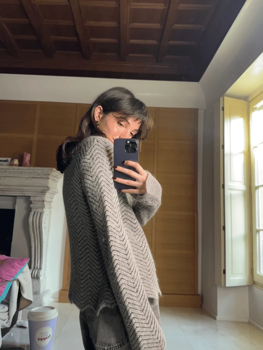 Light Grey 'Zig Zag' Mohair Wool Cardigan with lurex inserts