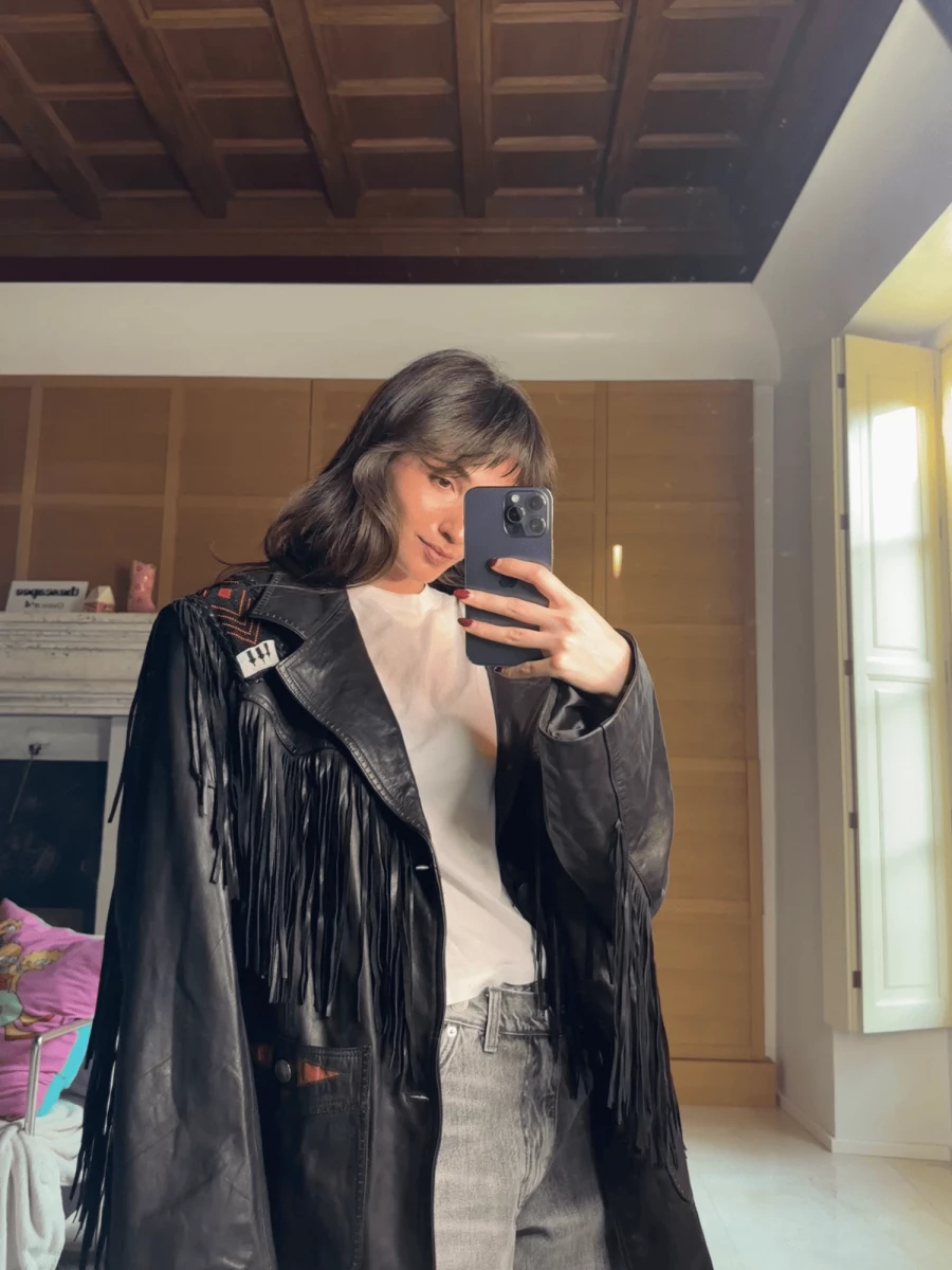 Black Fringe Vintage Leather Jacket