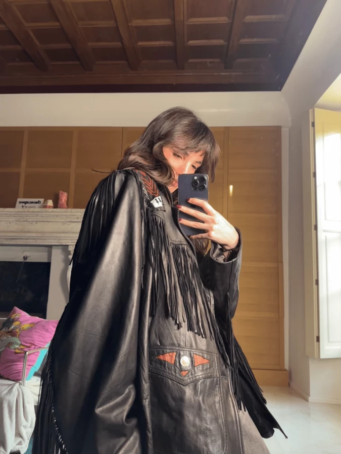 Black Fringe Vintage Leather Jacket