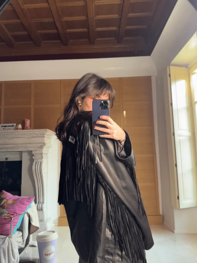 Black Fringe Vintage Leather Jacket