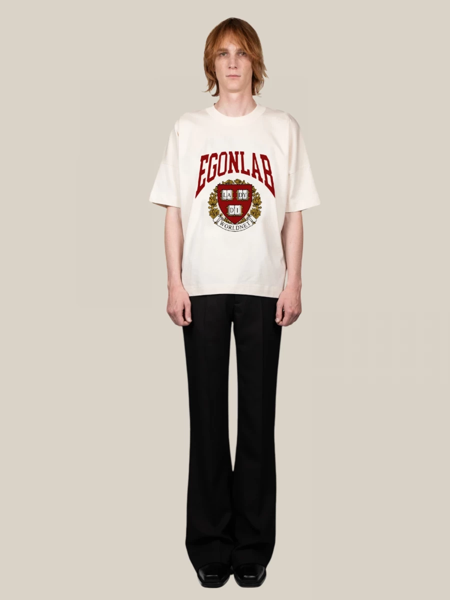 T-Shirt Avorio in Cotone con Stampa College