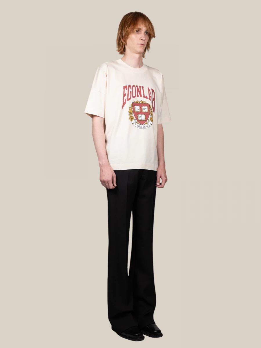 Ivory T-Shirt in Cotton with College Print