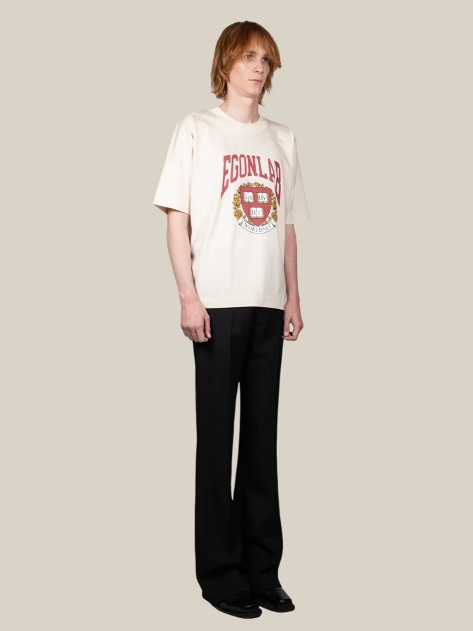 Ivory T-Shirt in Cotton with College Print