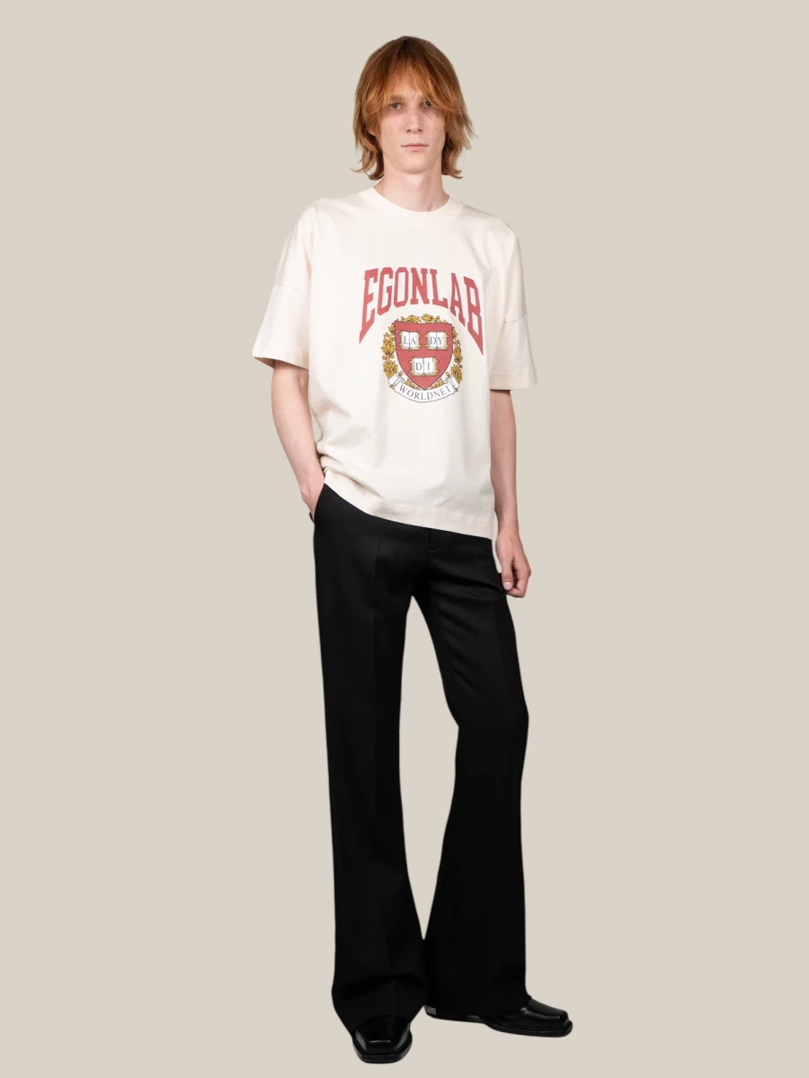 Ivory T-Shirt in Cotton with College Print