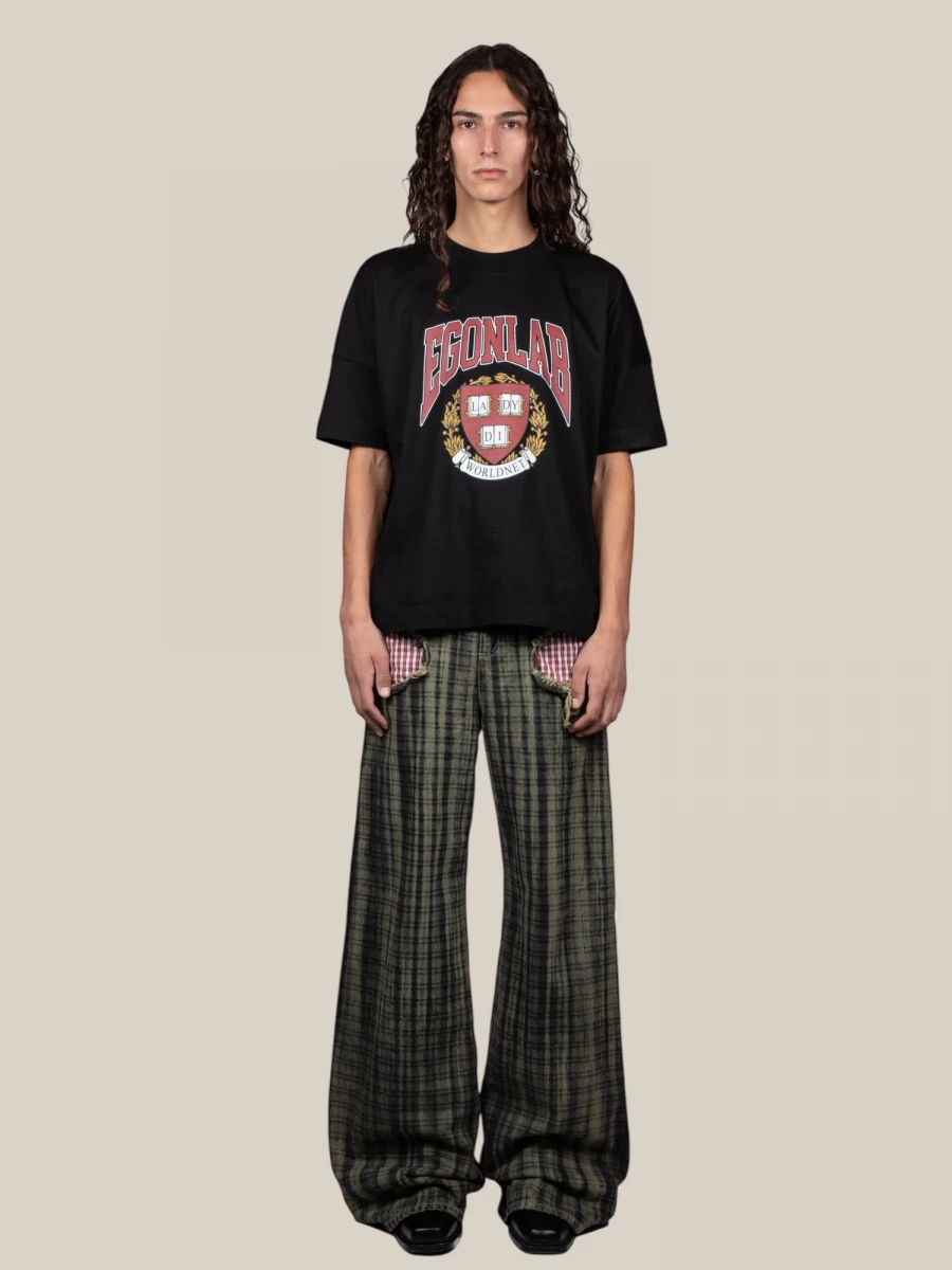 Black T-Shirt in Cotton with College Print