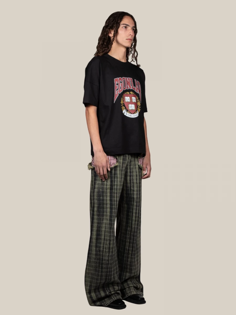 Black T-Shirt in Cotton with College Print