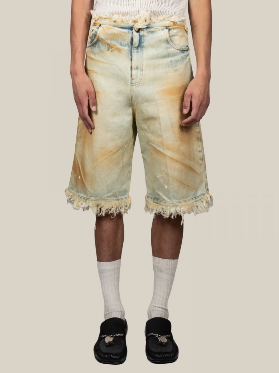 ‘Raw Edges’ Bermuda Shorts in Denim with frayed details