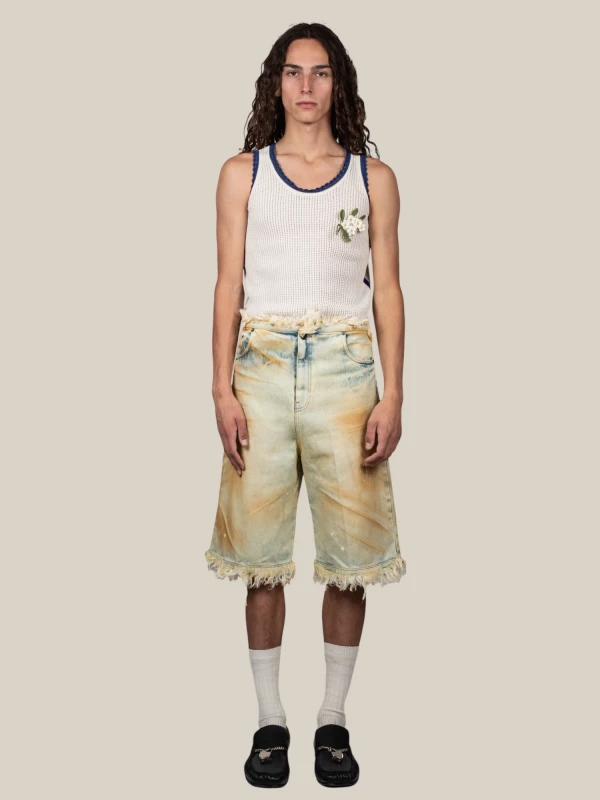 ‘Raw Edges’ Bermuda Shorts in Denim with frayed details 2