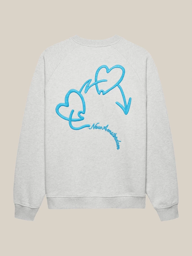 Grey 'Love Connect' Sweatshirt in Cotton with Contrast Embroidery