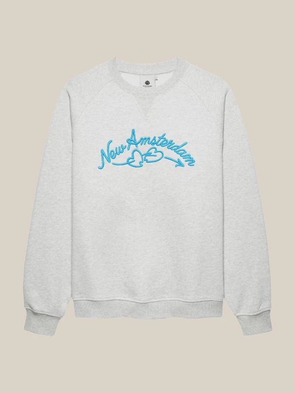 Felpa Grigia 'Love Connect' in Cotone con Ricamo a Contrasto