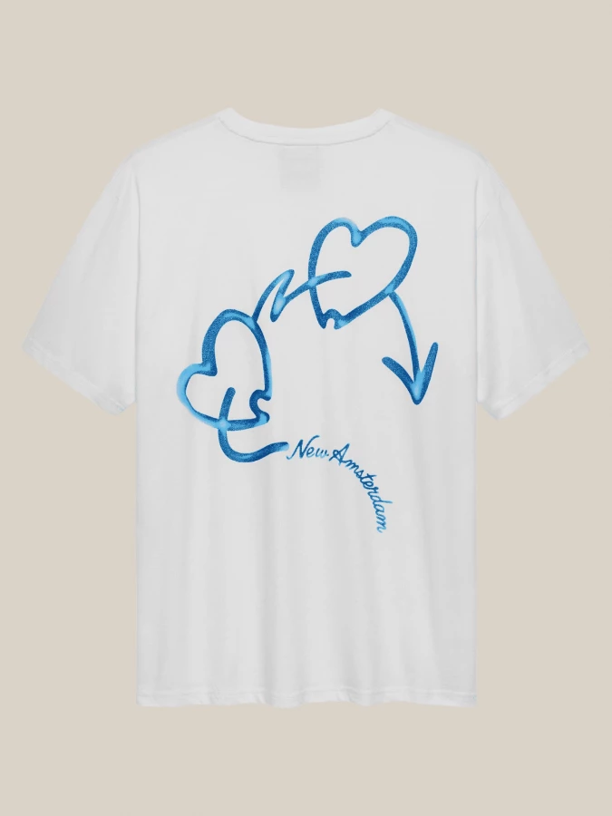 White 'Love Connect' T-shirt in Cotton with Embroidery