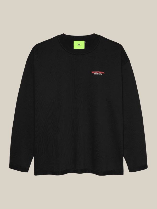 T-shirt Nera 'Rated' a Maniche Lunghe in Cotone